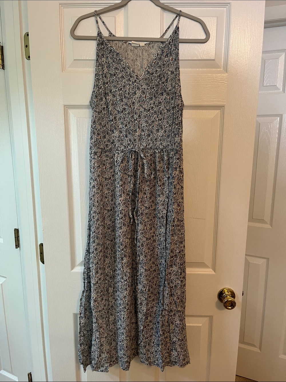 GAP Blue Patterned Midi Dress with Tie Waist